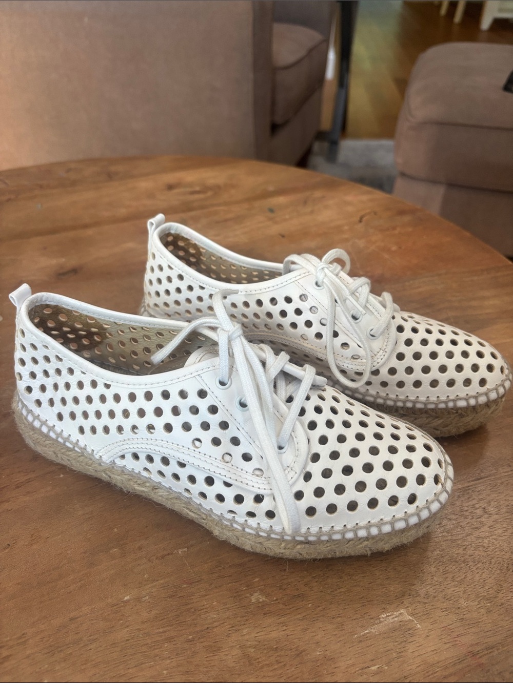 Loeffler Randall White Perforated Lace-Up Espadrilles